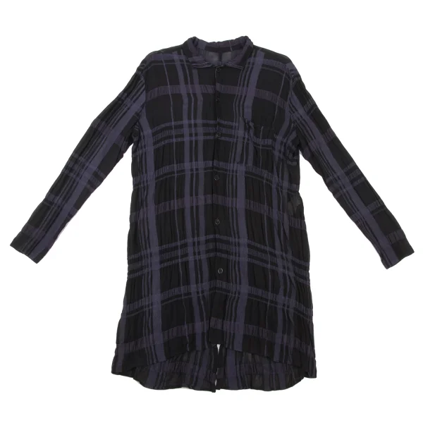 Y's Sheer Plaid Switching Slit Stand-collar Shirt K-174316_002