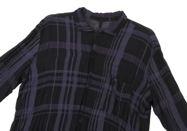 Y's Sheer Plaid Switching Slit Stand-collar Shirt K-174316_003