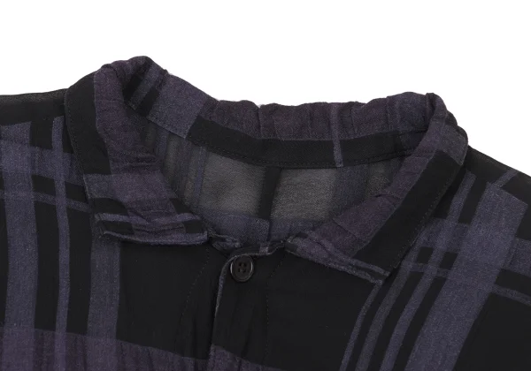 Y's Sheer Plaid Switching Slit Stand-collar Shirt K-174316_004