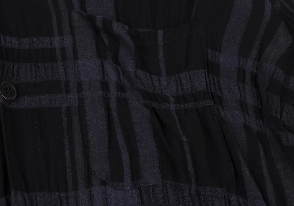 Y's Sheer Plaid Switching Slit Stand-collar Shirt K-174316_005