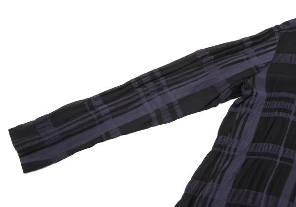 Y's Sheer Plaid Switching Slit Stand-collar Shirt K-174316_007