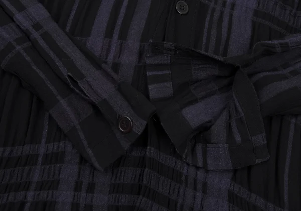 Y's Sheer Plaid Switching Slit Stand-collar Shirt K-174316_008