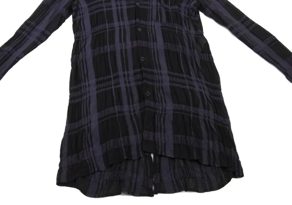 Y's Sheer Plaid Switching Slit Stand-collar Shirt K-174316_009