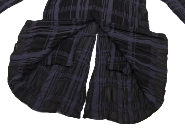 Y's Sheer Plaid Switching Slit Stand-collar Shirt K-174316_010