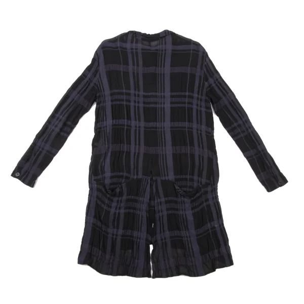 Y's Sheer Plaid Switching Slit Stand-collar Shirt K-174316_011