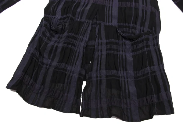 Y's Sheer Plaid Switching Slit Stand-collar Shirt K-174316_012