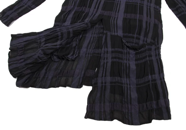 Y's Sheer Plaid Switching Slit Stand-collar Shirt K-174316_014