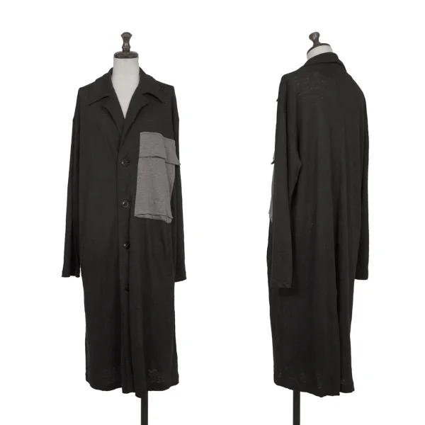 Y's Pocket Design Linen Long Knit Cardigan Black 2 K-174322_001