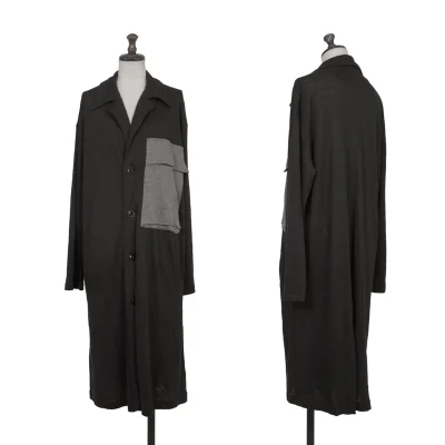 Y's Pocket Design Linen Long Knit Cardigan