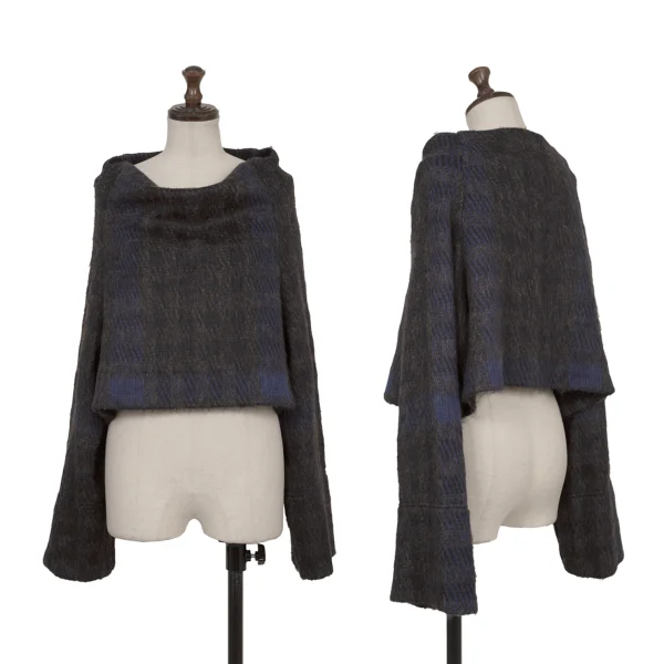 Y's Brushed Jacquard Short Knit Sweater Charcoal,Blue 2 K-174337_001