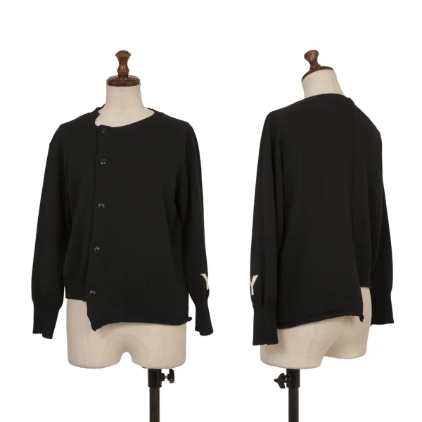 Y's Cotton Acrylic Asymmetrical Cardigan Black 2 K-174339_001