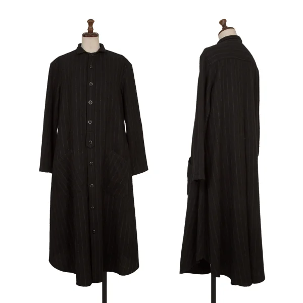 Y's Brushed Wool Stripe Stand-Collar Dress Black 2 K-174345_001