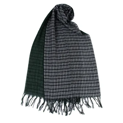 Y's Mixed Panel Check Fringe Stole