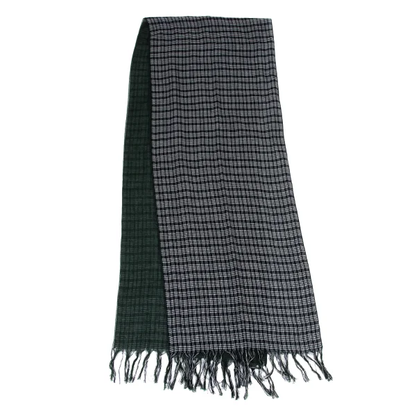 Y's Mixed Panel Check Fringe Stole K-174348_002