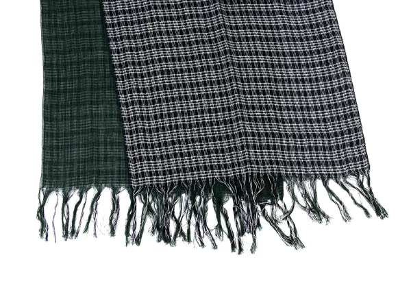 Y's Mixed Panel Check Fringe Stole K-174348_003