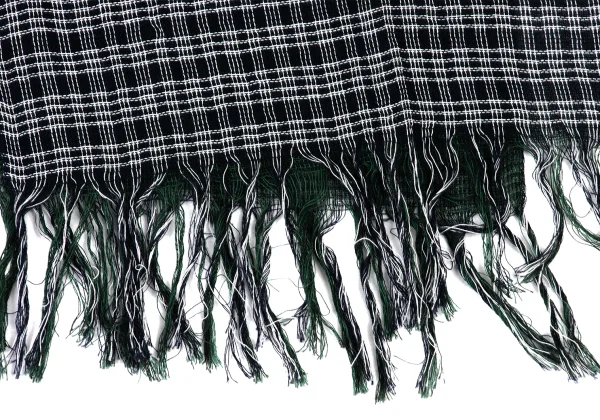 Y's Mixed Panel Check Fringe Stole K-174348_004