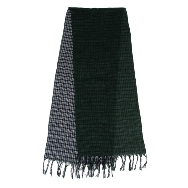 Y's Mixed Panel Check Fringe Stole K-174348_005
