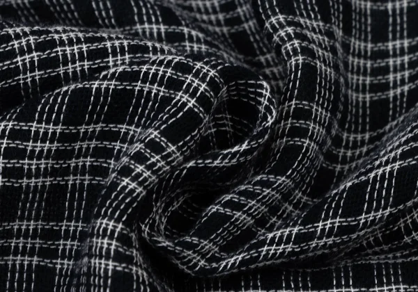 Y's Mixed Panel Check Fringe Stole K-174348_007