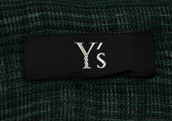 Y's Mixed Panel Check Fringe Stole K-174348_008