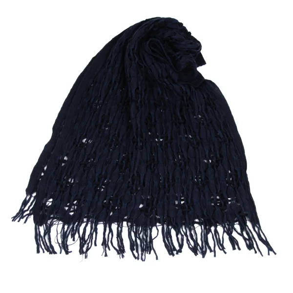 Y's Wool Knit Fringe Stole Navy  K-174349_001