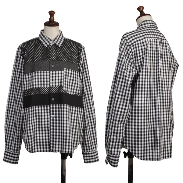 BLACK COMME des GARCONS Crazy Pattern Long Sleeve Shirt White,Black M K-174356_001