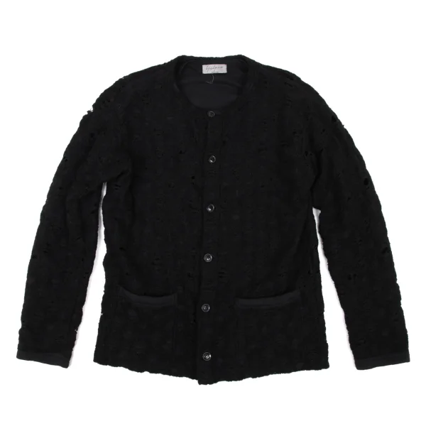 Yohji Yamamoto POUR HOMME Distressed Reversible Knit Cardigan Black 3 K-174360_001