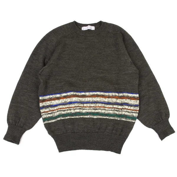 COMME des GARCONS HOMME Wool Colorful Striped Switching Knit Sweater Mocha M-L K-174370_001