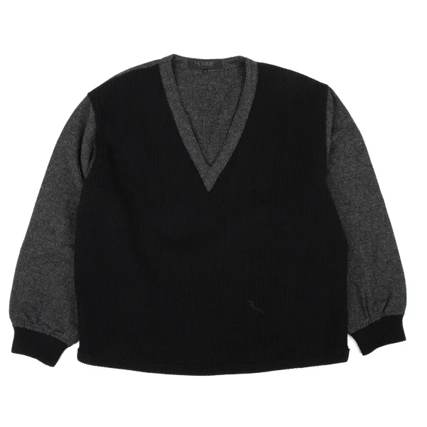 COMME des GARCONS HOMME Wool Bicolor Switching V-neck Knit Sweater Black,Grey M-L K-174373_001
