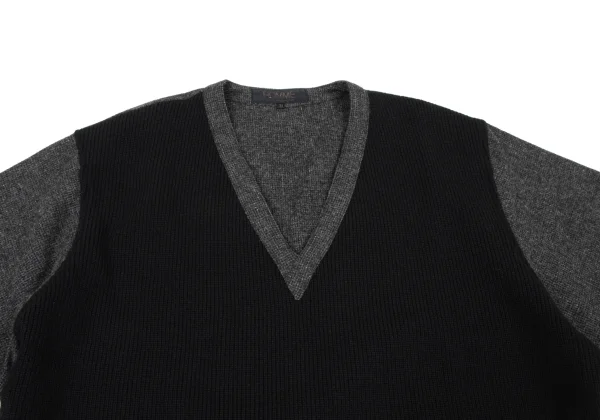 COMME des GARCONS HOMME Wool Bicolor Switching V-neck Knit Sweater K-174373_002