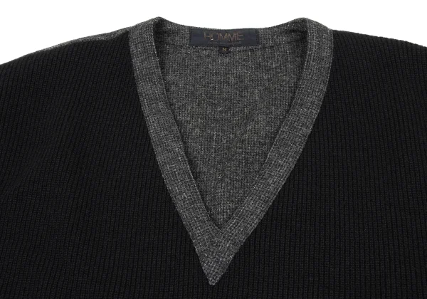 COMME des GARCONS HOMME Wool Bicolor Switching V-neck Knit Sweater K-174373_003