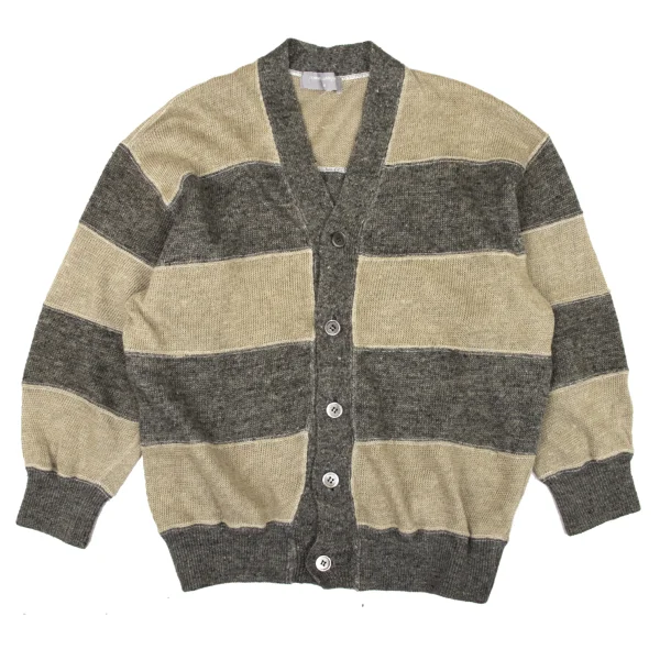 COMME des GARCONS HOMME Linen Striped Bicolor Knit Cardigan Beige,Grey M-L K-174374_001