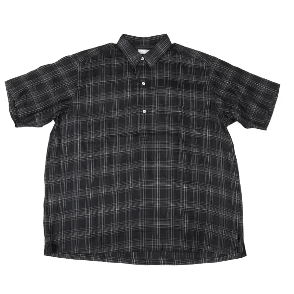 COMME des GARCONS HOMME Linen Check Pullover Short Sleeve Shirt Charcoal M-L K-174389_001