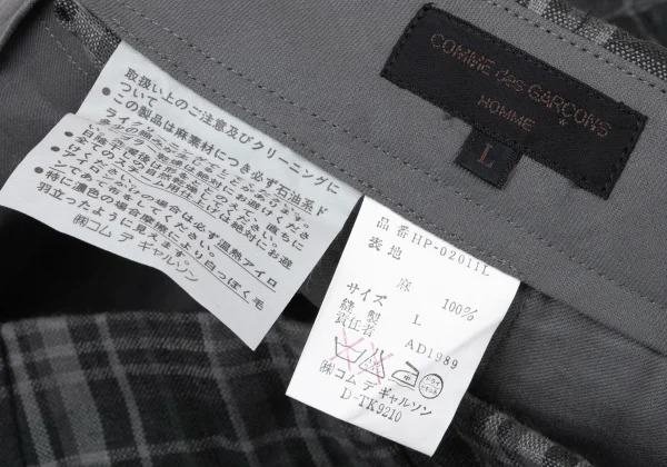 COMME des GARCONS HOMME Linen Check Two Tuck Pants K-174397_013