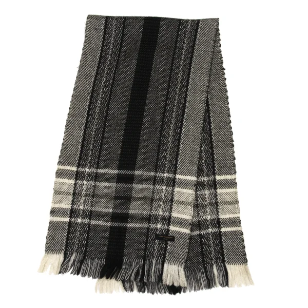 COMME des GARCONS HOMME Checked Fringe Scarf Black,White  K-174399_001