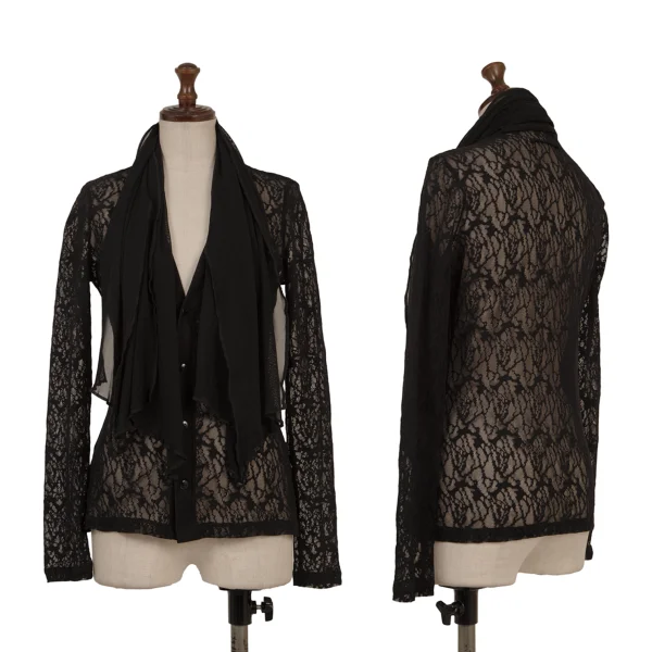 Jean Paul GAULTIER Stole Design Lace Mesh Cardigan Black S-M K-174435_001