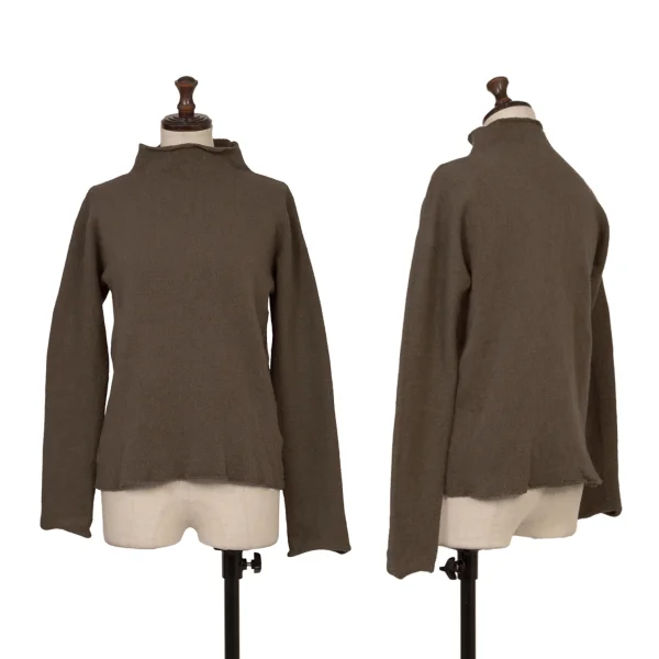 ISSEY MIYAKE HaaT Wool Nylon Mock Neck Knit Top Brown 2 K-174437_001