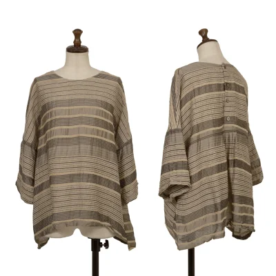 ISSEY MIYAKE HaaT Pile Striped Jacquard Back Button Blouse