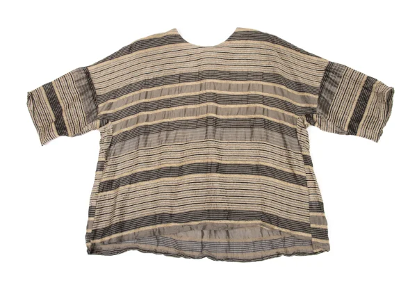 ISSEY MIYAKE HaaT Pile Striped Jacquard Back Button Blouse K-174438_002