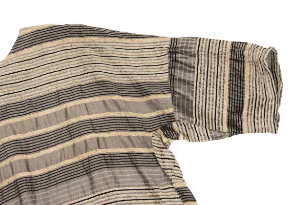 ISSEY MIYAKE HaaT Pile Striped Jacquard Back Button Blouse K-174438_004