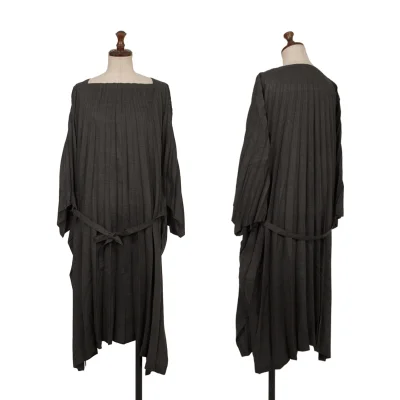 ISSEY MIYAKE me Poly Wool Square Neck Pleated Dress