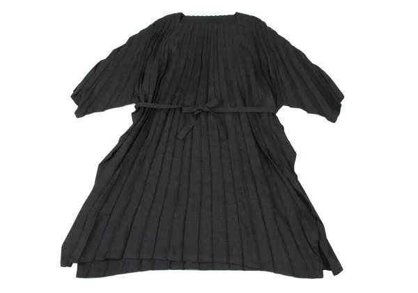 ISSEY MIYAKE me Poly Wool Square Neck Pleated Dress K-174440_002