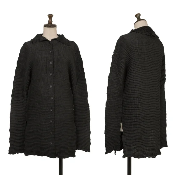ISSEY MIYAKE Stretch Pleats Long Shirt Black M K-174449_001