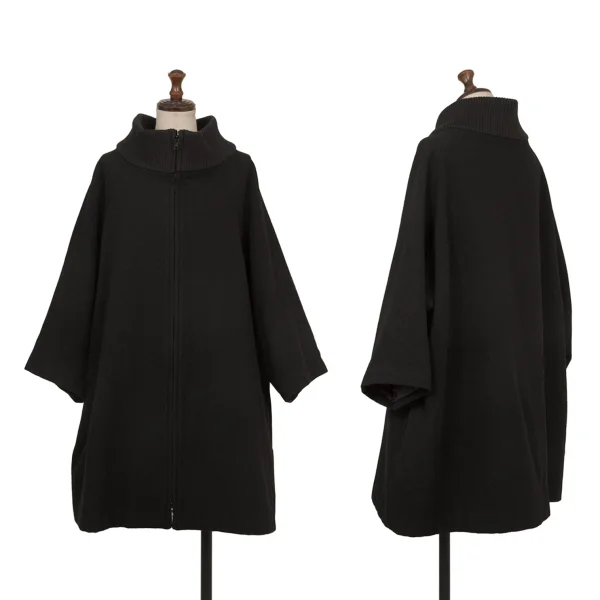 Y's Wool Rib Neck Raglan Zip Coat Black 2 K-174484_001