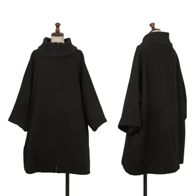 Y's Wool Rib Neck Raglan Zip Coat
