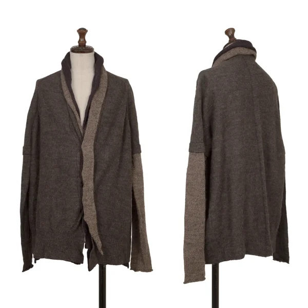 Y's Wool Alpaca Blend Faux Layered Knit Cardigan Charcoal,Mocha 2 K-174488_001