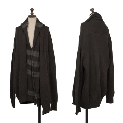 Y's Front Stripe Layered Wool Knit Cardigan