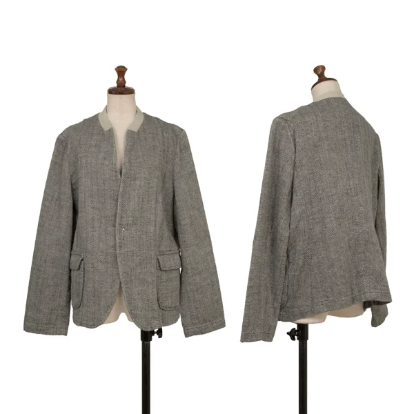 Plantation Cotton Linen Stand-collar Herringbone Jacket Grey M K-174494_001