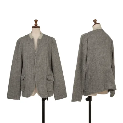 Plantation Cotton Linen Stand-collar Herringbone Jacket