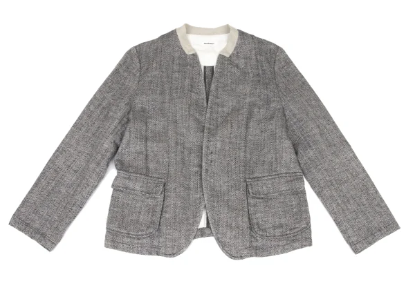 Plantation Cotton Linen Stand-collar Herringbone Jacket K-174494_002