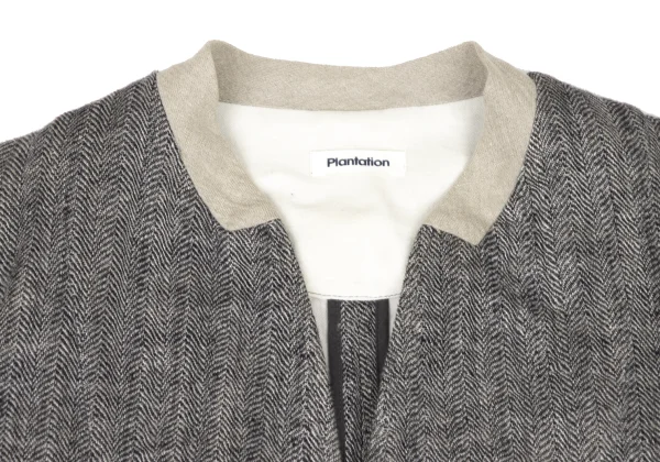 Plantation Cotton Linen Stand-collar Herringbone Jacket K-174494_004